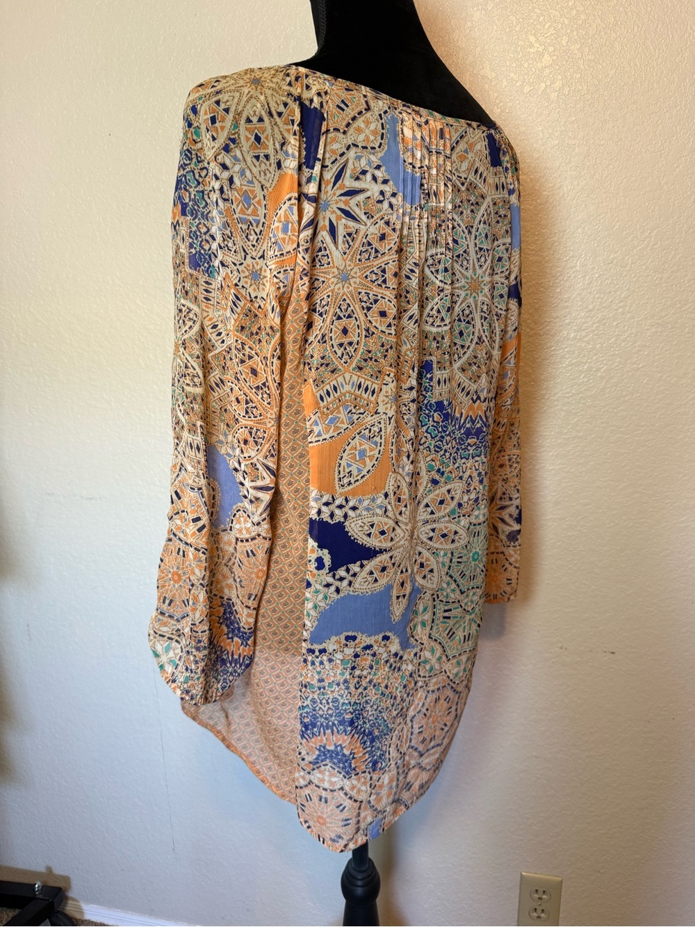 Anthropologie Meadow Rue Roselle Peasant Blouse Crochet Insert Semi Sheer Large - Picture 6 of 14